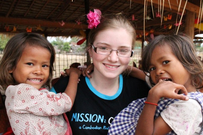 Student with kids in Cambodia