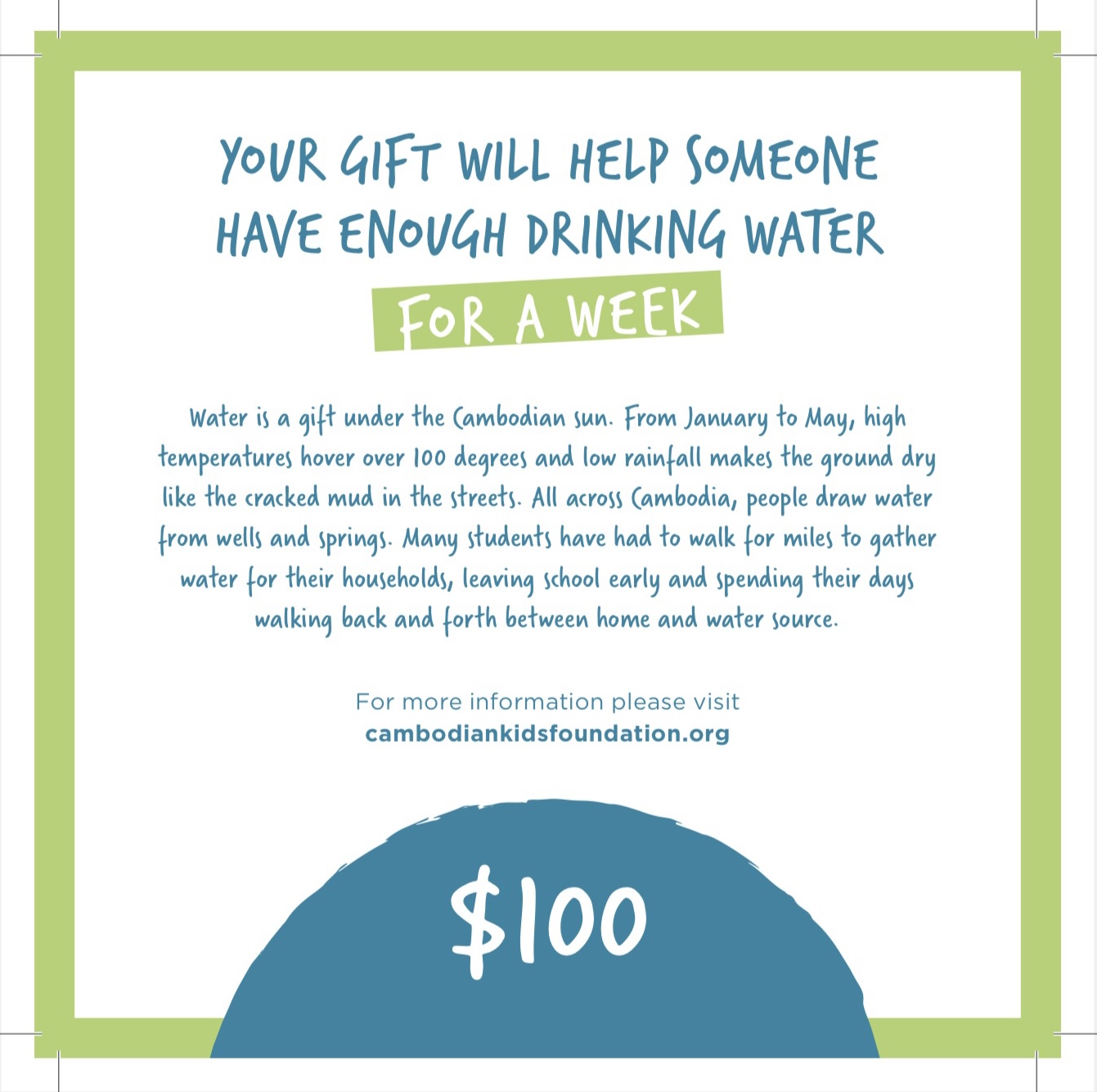 Water Donation Card – $100