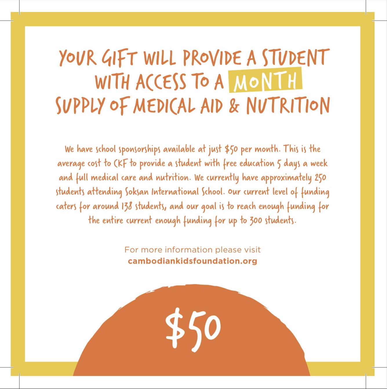 Medical Aid & Nutrition Donation Card – $50